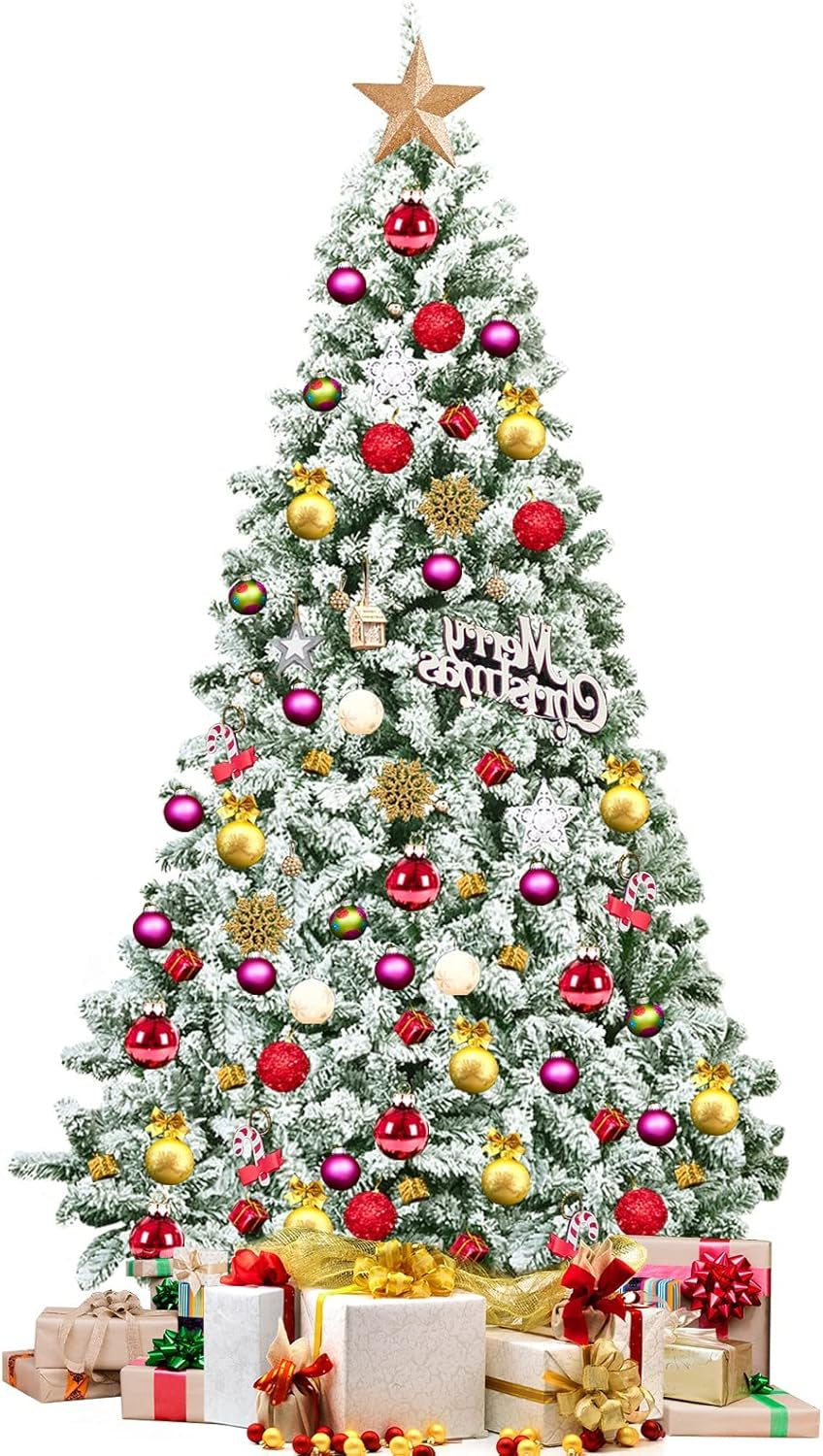 Pink Christmas Tree, 4.5 Ft Xmas Decoration Tree W/ 348 Snow Flocked PVC Tips & Metal Stand, Full-Bodied Unlit Artificial Tree for Indoor Festival Holiday Use