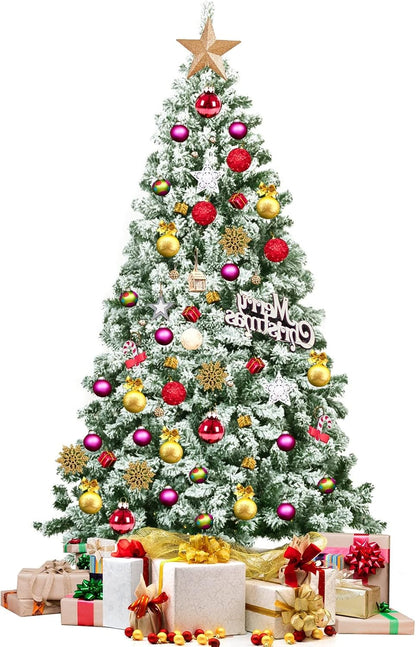 Pink Christmas Tree, 4.5 Ft Xmas Decoration Tree W/ 348 Snow Flocked PVC Tips & Metal Stand, Full-Bodied Unlit Artificial Tree for Indoor Festival Holiday Use