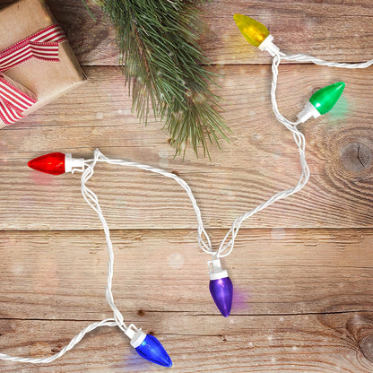 25 Count Multi-Color LED C7 Christmas Lights, 16 Ft White Wire