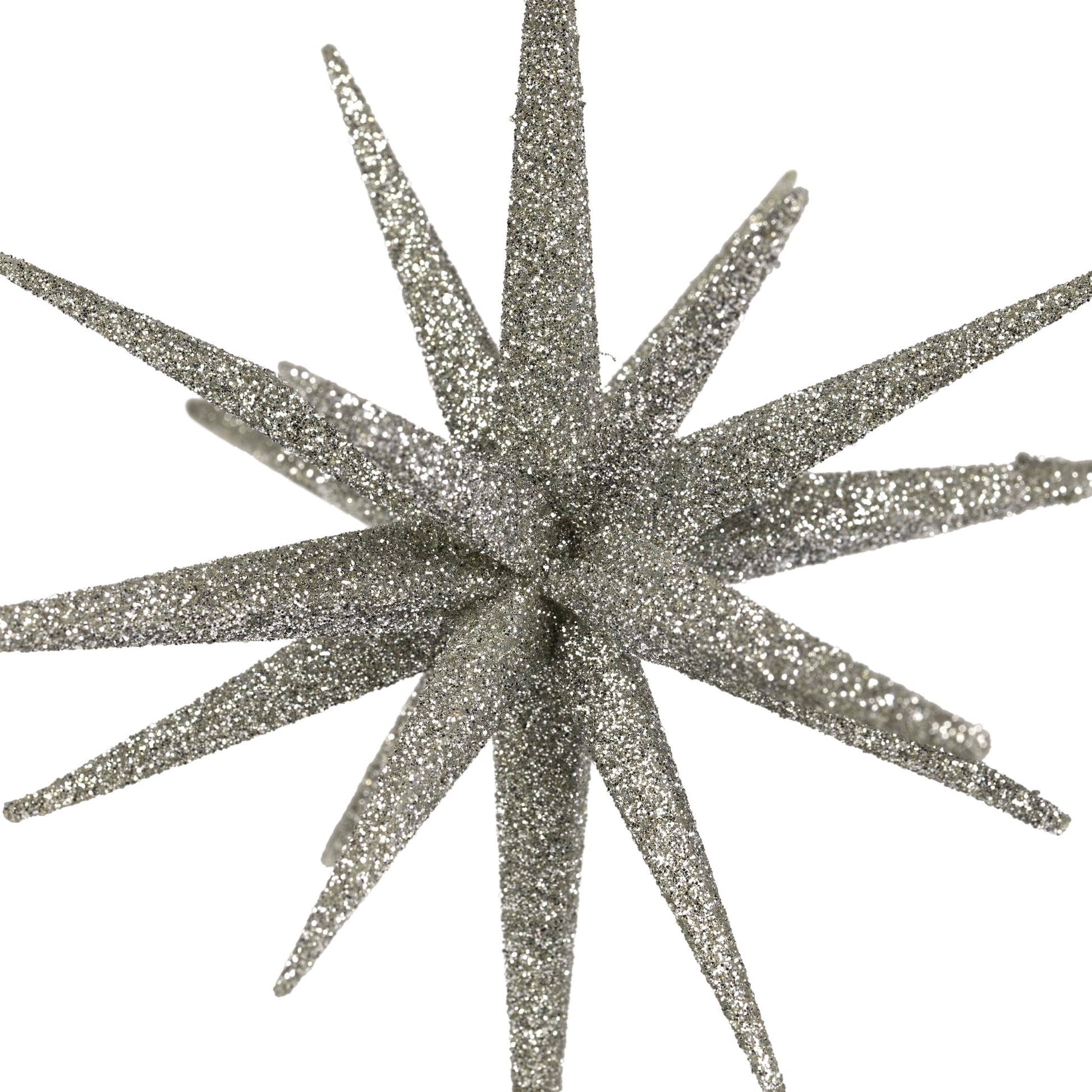 Sparkling Glitter Starburst Hanging Christmas Ornament - 6" - Silver
