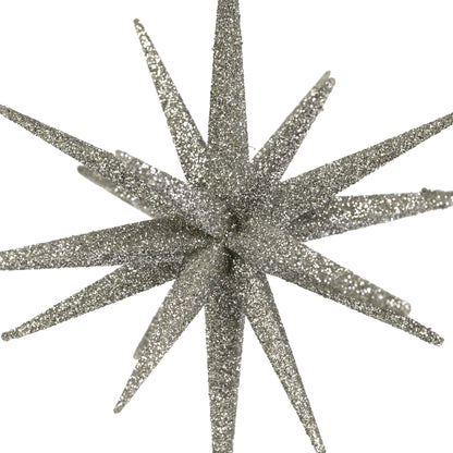 Sparkling Glitter Starburst Hanging Christmas Ornament - 6" - Silver