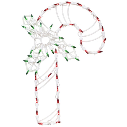18" Lighted Candy Cane with Holly Christmas Window Silhouette Decoration
