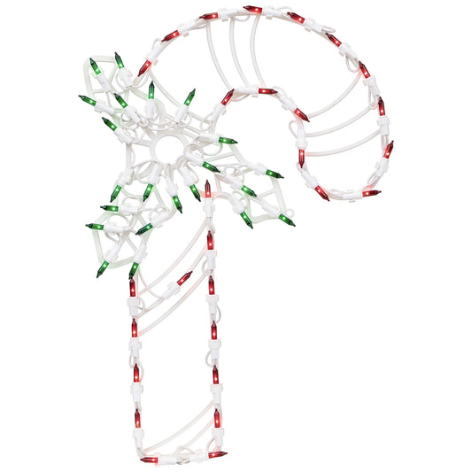 18" Lighted Candy Cane with Holly Christmas Window Silhouette Decoration