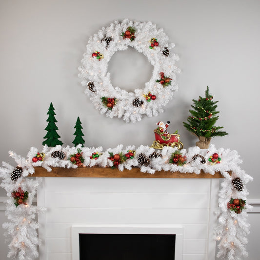 9' X 8" Prelit Snow White Artificial Christmas Garland - Clear Lights