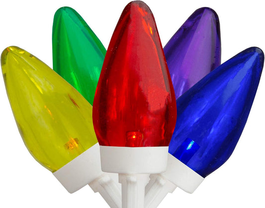 25 Count Multi-Color LED C7 Christmas Lights, 16 Ft White Wire