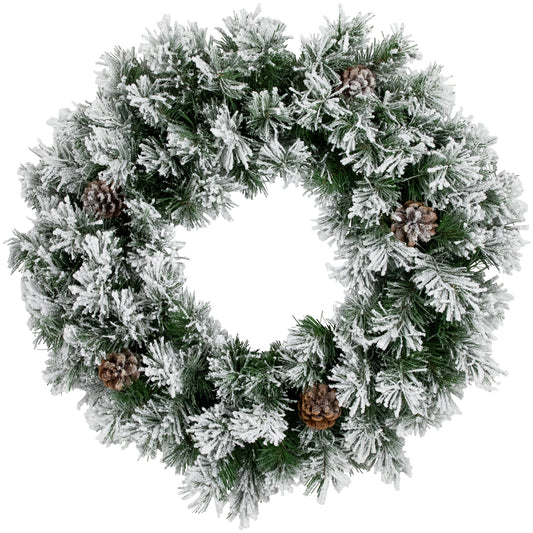 36" Unlit Flocked Angel Pine with Pine Cones Artificial Christmas Wreath