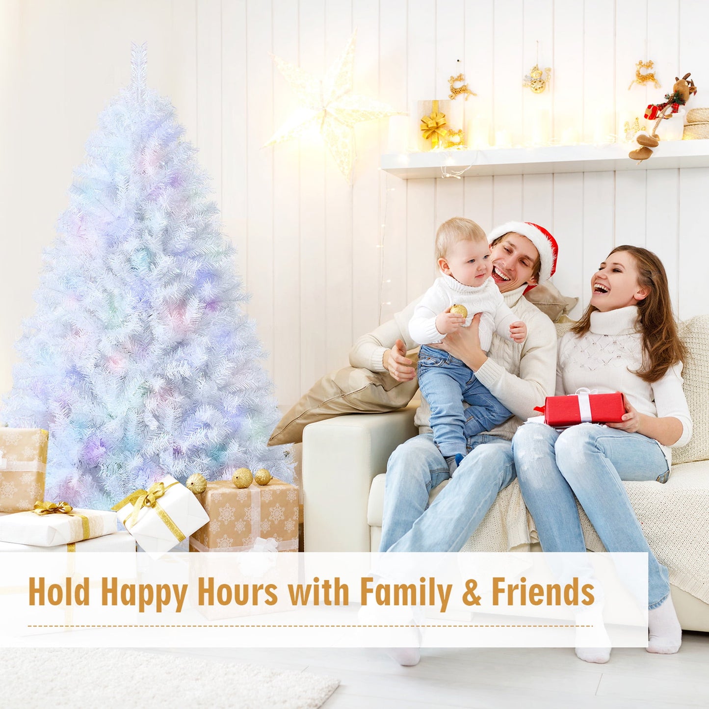 6 FT White Artificial Christmas Tree Hinged Unlit Iridescent Xmas Tree