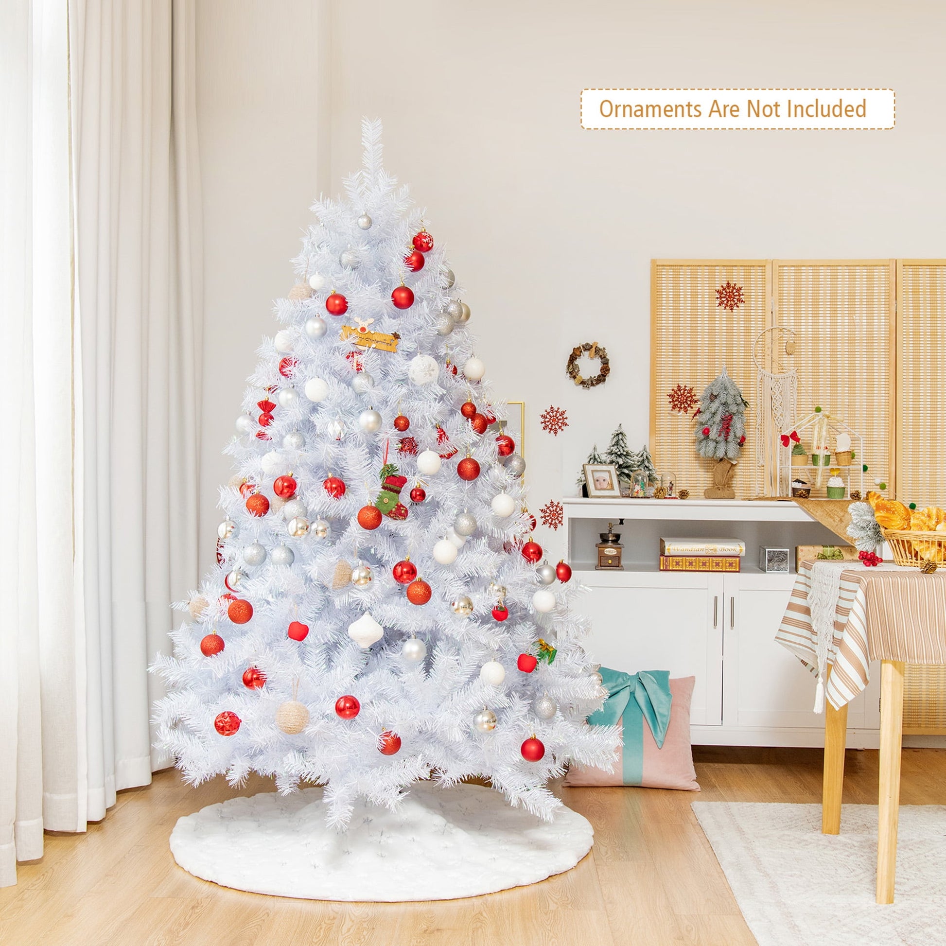 6 FT White Artificial Christmas Tree Hinged Unlit Iridescent Xmas Tree