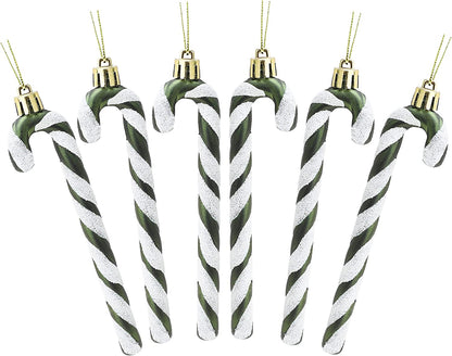 ® Pack of 6-13Cm Glitter Candy Cane Christmas Tree Decorations/Ornaments (Black & White)