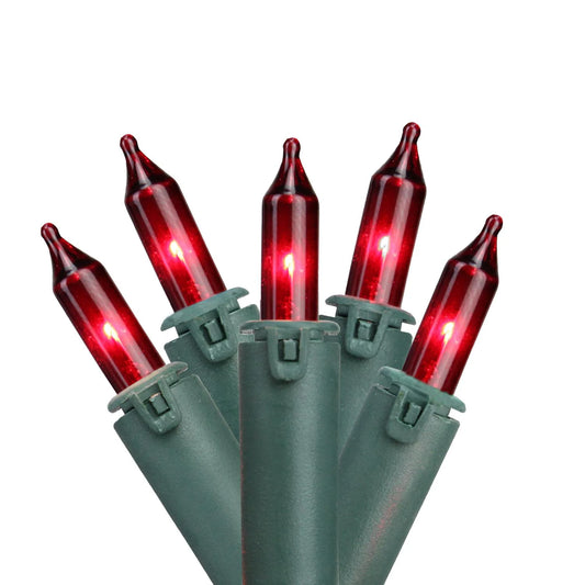 Set of 100 Red Commercial Grade Mini Christmas Lights - Green Wire