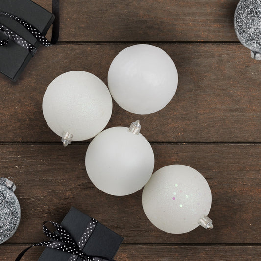 32Ct Shatterproof 4-Finish Christmas Ball Ornament Set 3.25" - White
