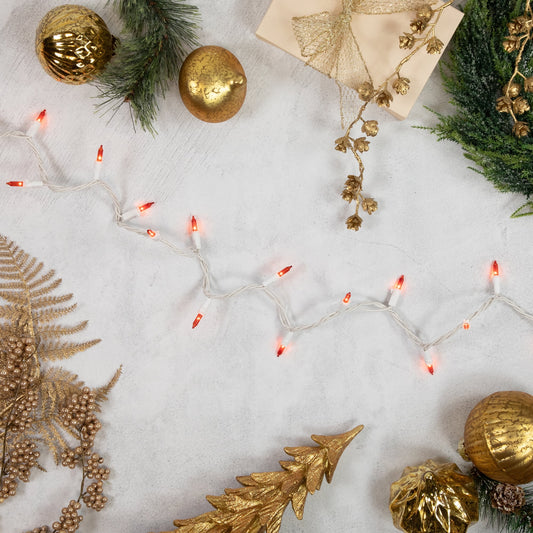 100-Count Orange Mini Christmas Lights Set, 20.25Ft White Wire