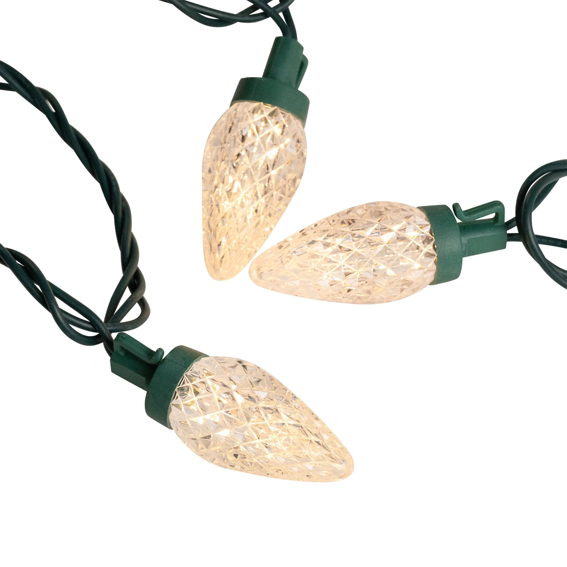 100Ct Warm White LED Faceted C9 Christmas Lights, 66Ft Green Wire