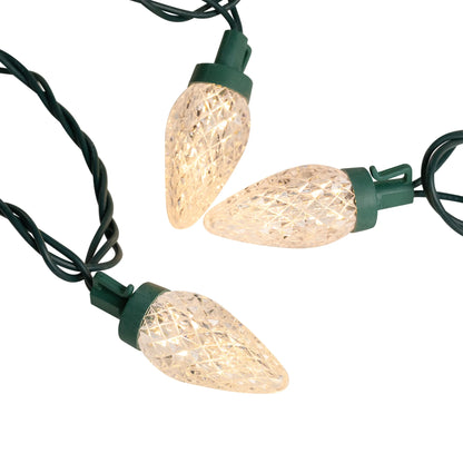 100Ct Warm White LED Faceted C9 Christmas Lights, 66Ft Green Wire