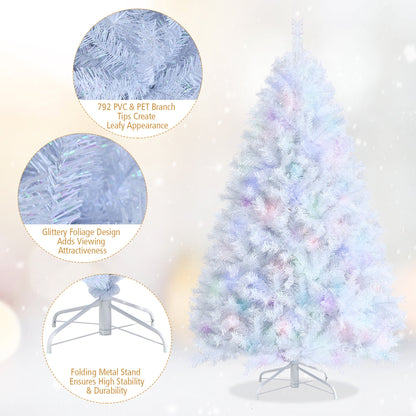 6 FT White Artificial Christmas Tree Hinged Unlit Iridescent Xmas Tree