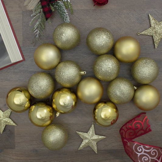 Shatterproof 4-Finish Christmas Ball Ornaments - 3" (75Mm) - Vegas Gold - 16Ct