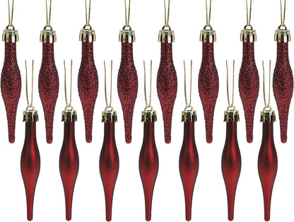® Pack of 15-8.5Cm Droplet Baubles - Matte & Glitter Design - Christmas Ornaments (Rioja Red)
