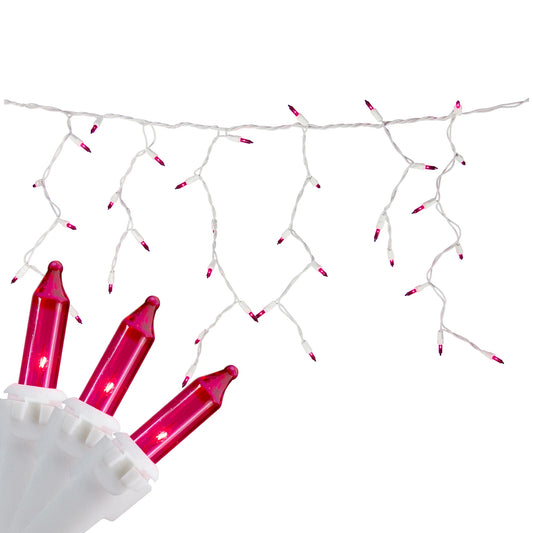 34186429 Mini Icicle Christmas Lights - Pink - 7.75' White Wire - 100Ct