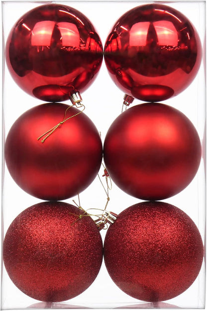 3.94" Large Christmas Balls Shatterproof Red Christmas Ornaments 6 Pcs Big Red Christmas Ornaments for Christmas Tree Holiday Wedding Party Decoration