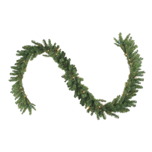 9' X 12" Prelit Canadian Green Pine Artificial Christmas Garland - Clear Lights